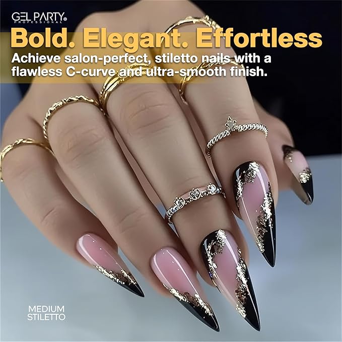 GELPARTY Soft Gel Nail Tips Medium Stiletto - 240 Pcs Pre-Buffed Matte Full Cover Tips - No Filing Needed, Soak Off Gel Extension System - Clear False Nails (12 Sizes)