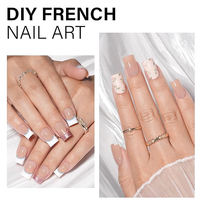 AILLSA RealFit Nude Tone Mixed Color Press On Nails Short Square, 4 in 1 False Nail Tips Set Long Lasting Fake Nail Extensions For Nail Art DIY 150 PCS