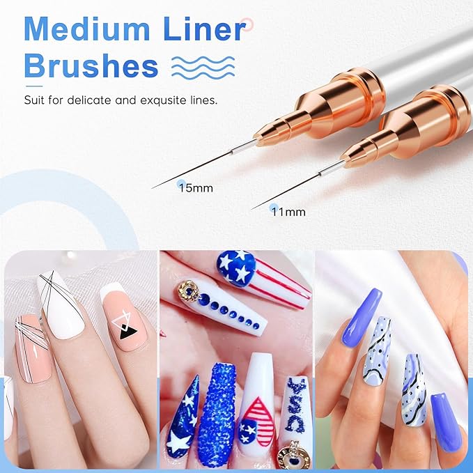 Nail Art Brushes, Eptbsdu 5PCS Double Ended Nail Art Liner Brushes with Cap Striping Liner Brush Nail Design Brushes for Long Lines, Tiny Details, Fine Drawing Nail Brushes for Nail Art, Silver