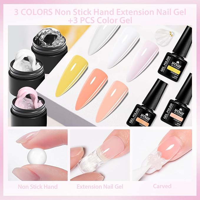 MTSSII 3D Nail Art Gel Clear White Solid Builder Gel for Nails Non-Stick Hand Sculpture Hard Gels Yellow Nude Nail Polish Home Manicure DIY for Women