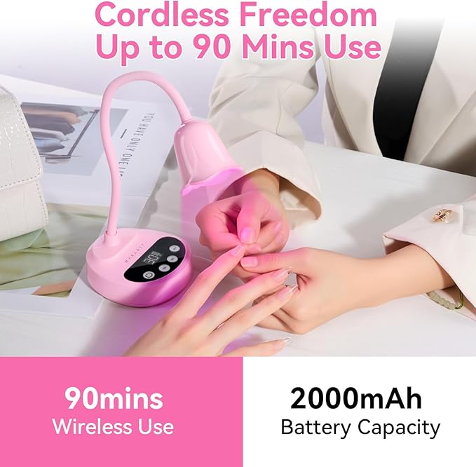 Makartt UV Nail Lamp - Gooseneck LED Nail Light with Auto Sensor & 4 Timers, Rechargeable USB Cordless Flash Cure Lamp Nail Dryer Fast Curing Gel Polish at DIY Home Salon(Pink)
