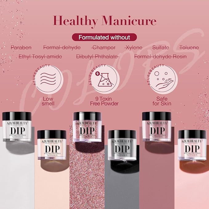 AZUREBEAUTY Dip Powder Nail Set, 6 Colors Classic Nude Collection Skin Tone Glitter Pastel Dipping Powder Starter Kit French Nail Art Manicure DIY Salon Home Gifts for Women, No Need Nail Lamp Cured