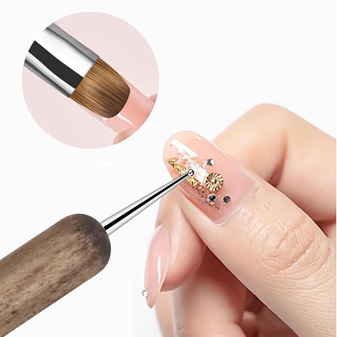 Kolinsky French Tip Nail Art Brush Solid Wood Handle Gel Acrylic Nail Dotting Tool for Manicure Clean Up and Dotting Manicure Tool Professional Nail Brush - Size 10, 1.0 Count