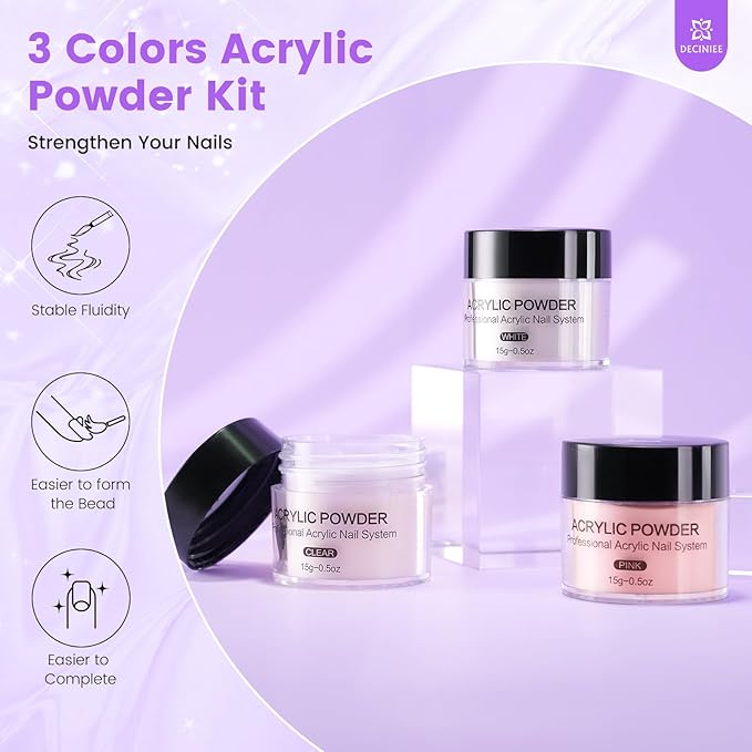 Nail Kit for Beginners with Everything: Professional Monomer Acrylic Nail Liquid Powder Set with Practice Hand Drill U V Light in Cosmetic Bag for Women Salon Home(Purple)