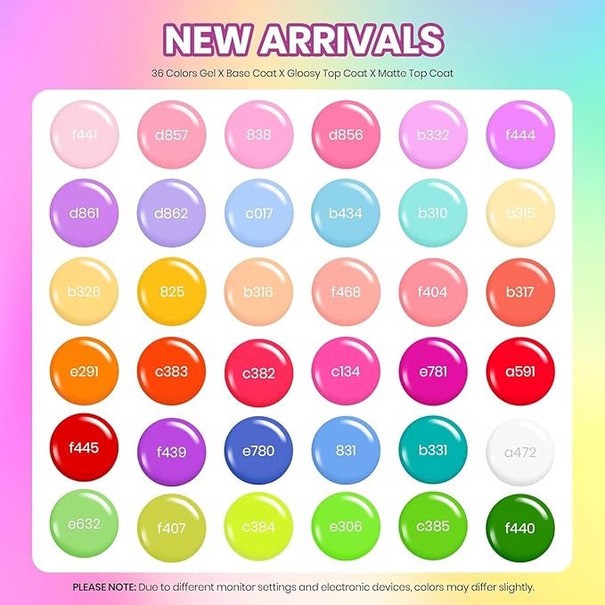 Beetles Spring Gel Polish Set - 36 Colors Pastel Neon Rainbow Bright Color Gel Polish Set with Base Coat Glossy Matte & Glitter Top Coat Pink Red Yellow Manicure Vivid Whimsy Easter Gifts for Women