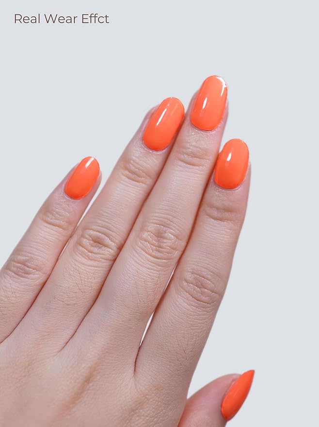 Semi Cured Gel Nail Strips - UV Light Gel Nail Stickers - 20 Long Lasting Salon Quality Wraps (Vibrant Orange)