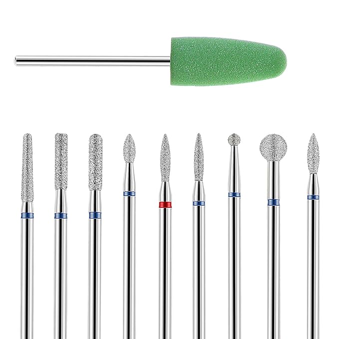 10pcs Nail Drill Bits Set for Manicure, Diamond Bits Drill Kit for Nails Professional Russian Cuticle Removal Bits Manicure Set Professional for Home Salon