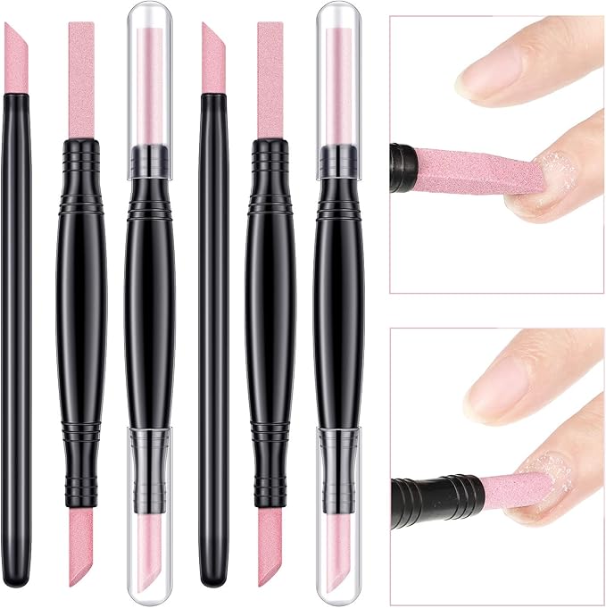 Mudder 6 Pieces Pumice Stone Nail File Cuticle Remover Stick Double-Headed Polishing Pen for Women Mother Girl Gifts Household Beauty Salon Nails Care Supplies