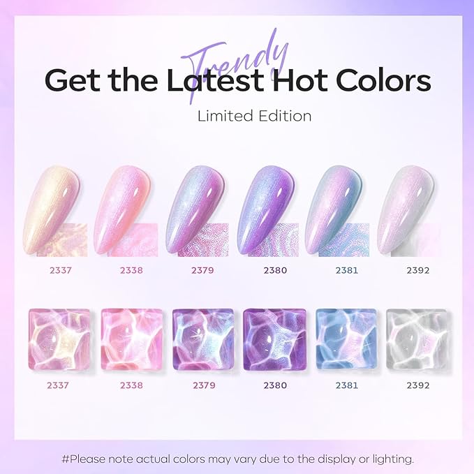 Modelones Gel Nail Polish, 6 Colors 2026 Spring Pastel Shimmer Pearl White Pink Purple Mermaid Nail Drawing Glitter Gel Polish with Dotting Pen Soak Off LED Swirl Shell Thread Effect DIY Nail Art Gift