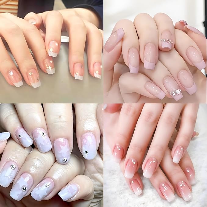 LoveOurHome 600pc Medium Squoval Nail Tips Clear Fake Nails Medium Gel Nail Tips Full Cover Round Square Acrylic Nails Clear Press on Nails 15 Sizes False Fingernail for Gel Nail Tip Extension