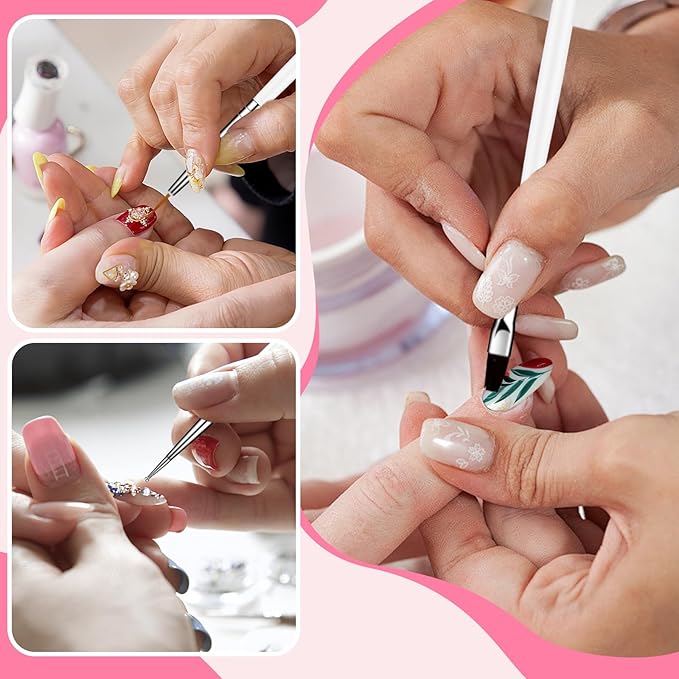 15pcs White Nail Art Brushes Set Nail Pen Designer Acrylic Nail Art Gel Painting Brushes Tool Dust Brush,Striping Brushes Dotting Tools for Long Lines Fan Brush Gel Polish Nail Art Supplies