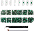 Beadsland Rhinestones for Makeup,8 Sizes 2500pcs Green Flatback Rhinestones Face Gems for Nails Crafts with Tweezers and Wax Pencil,Emerald,SS4-SS30