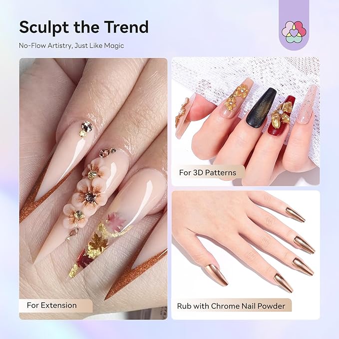 SAVILAND Non Sticky Solid Builder Nail Gel: Gold Silver Metallic 3D Nail Gel No Wipe Sculpting Gel for Nail Art Easy Sculpting Molding Gel with Chrome Nail Powder DIY Manicure Carving Decoration Salon