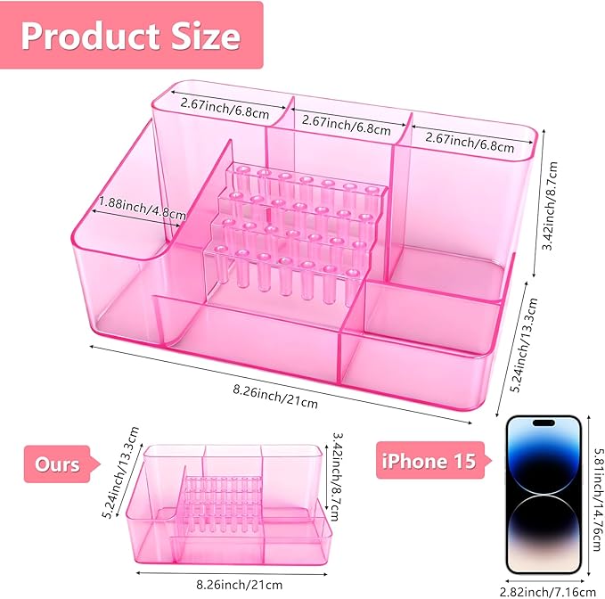 Nail Drill Holder & 28 Holes Nail Drill Bits Holder, Transparent Acrylic Nail Drill Machine Storage Box, Professional Nail Drill Organizer Case for Manicure tools (Pink)