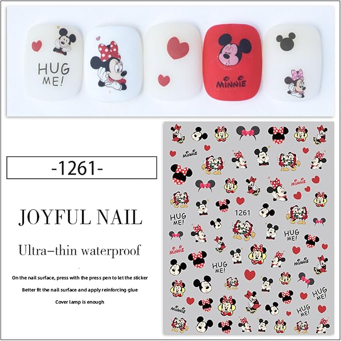 6Pieces 3D Mouse Nail Stickers Cute Kawaii Cartoon Nail Stikers Self-Adhesive Nail Decals for Women Girls Kids Nail Art Stickers