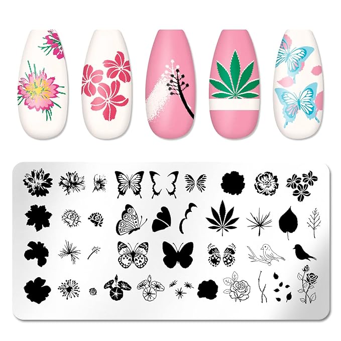 JERCLITY 6pcs Nail Art Stamping Kit Nature Nail Stamping Plates for Nails Butterfly Love Heart Beach Flower Snake Image Plates for Holiday