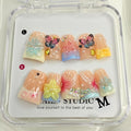 Handmade Press on Nails Butterfly Press on Nails Short Duck Shaped Fake Nails Pearl Colorful Acrylic Nails Full Cover Reusable Flower False Nails for Women Girls Nail Accessories (Size M)