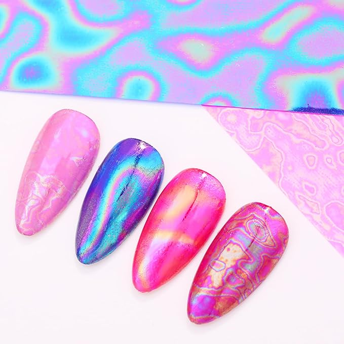 JERCLITY 10 Rolls Aurora Iridescence Nail Foil Transfer Sticker Kit Holographic Decals Laser Nail Foil Transfer Stickers Wraps
