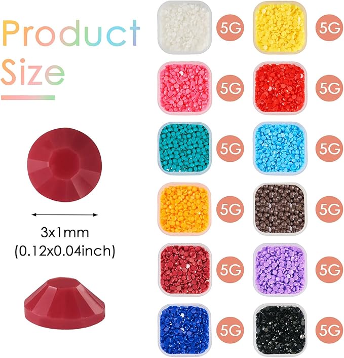 FASHEWELRY 3mm Resin Flatback Rhinestones 12 Colors Half Round Nail Art Rhinestone Candy Color Nail Cabochons for Shoes Clothes Art Crafts