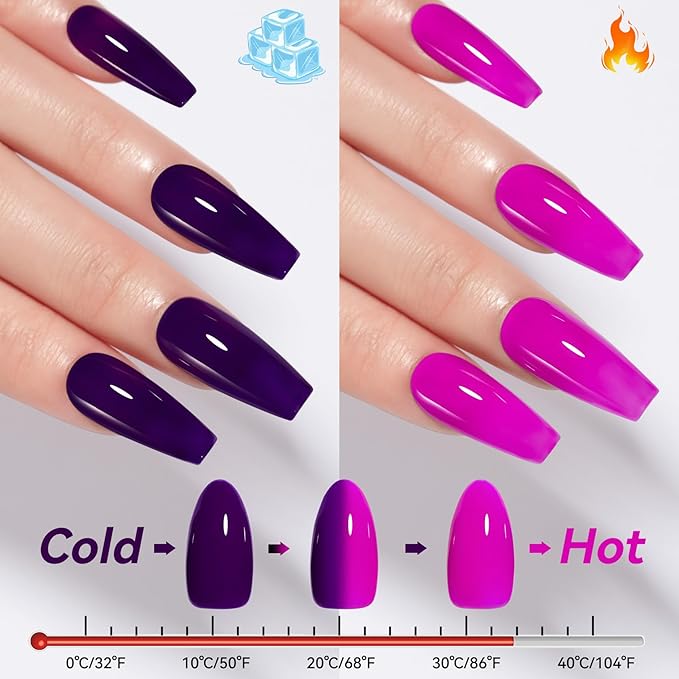 MAYCHAO 15ML Color Changing Gel Nail Polish 1Pc Dark Purple to Bright Purple Mood Temperature Change Color Gel Polish Soak Off Ombre Thermal Salon Home Fall Winter Manicure UV Varnish, 0.5 OZ