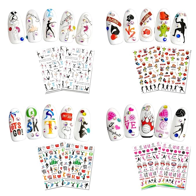 CHANGAR Football Sports Nail Art Decals - Basketball, Soccer, Cheerleading, Flag, Bowling, Rugby, Ballet - 16 Sheets