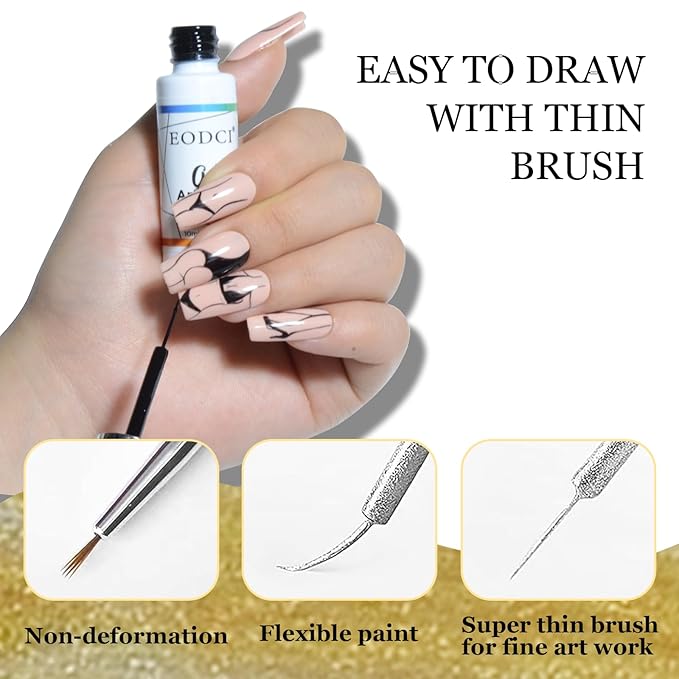 Nail Art Liner Set 4 Pcs Black White Gold Silver Colors Paint Swirl Built Thin Brush in Bottle Soak off Led Lamp Gel Liner Nail Polish Manicure Set
