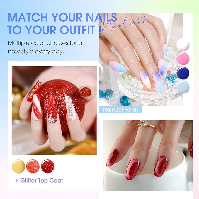 ROSALIND 101PCS Gel Nail Polish Set, 91 PCS Colors Gel Polish Set Base and Glossy Matte Glitter Top Coat Blooming Cat Eye with Magnet Stick Glitter White Pink Nude u v Nails Set Gift for Women