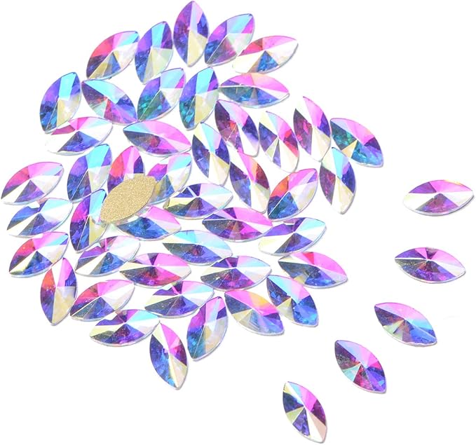 AD Beads Top Czech AB Crystal Flatback Rhinestone Nail Art Decoration Multi Shape (S05 Navette 3x6mm, 100 Pcs)