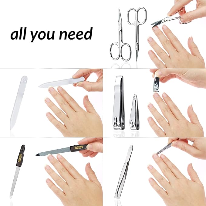 marQus Manicure Sets for Women & Men from Solingen Germany with Glass Nail File - Quality Grooming Kit Incl. Nail Clippers & Glass Nail File, Nail Kit Perfect for Pedicure.