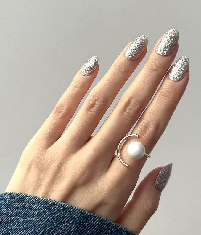 Nail Polish Strips (No UV Lamp Needed) - 22 Pcs Salon Quality Gel Nail Stickers - Long Lasting Wraps (Lightning Storm Silver Glitter)