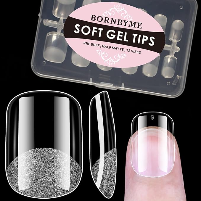 Short Square Soft Gel Nail Tips,120PCS Pre Buff Full Cover Shaped Nail Extenison Tips Half Matte Gel X Nail Tips Acrylic False Nail Tips