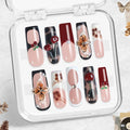 Trendy Cherry Leopard Press-On Nails 10pcs, Handmade Acrylic Square Tips with 3D Blossom Art & White French Mix, Tortoiseshell Accents, Reusable Full Cover Nail Set for Fashion Everyday Style – Appife