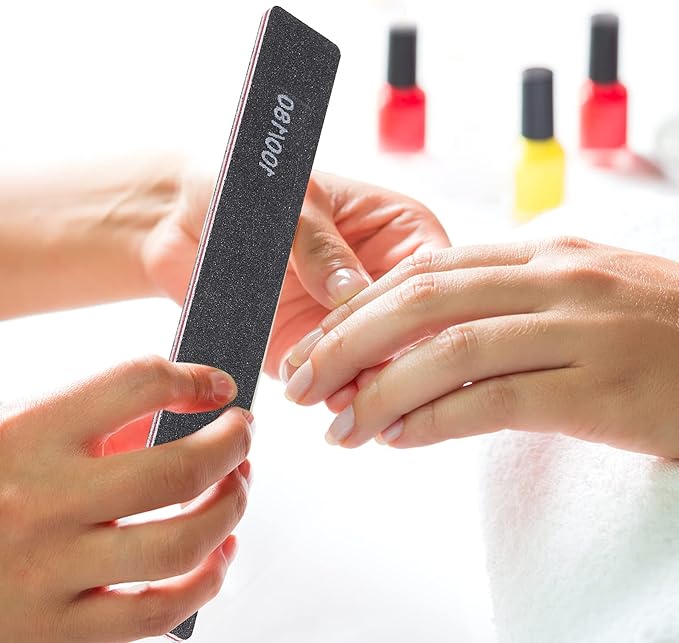 100 Pcs Black Nail Files 100/180 Grit Professional Double Sided Emery Boards Coarse and Medium Grit Rectangle Buffering File for Acrylic Nails