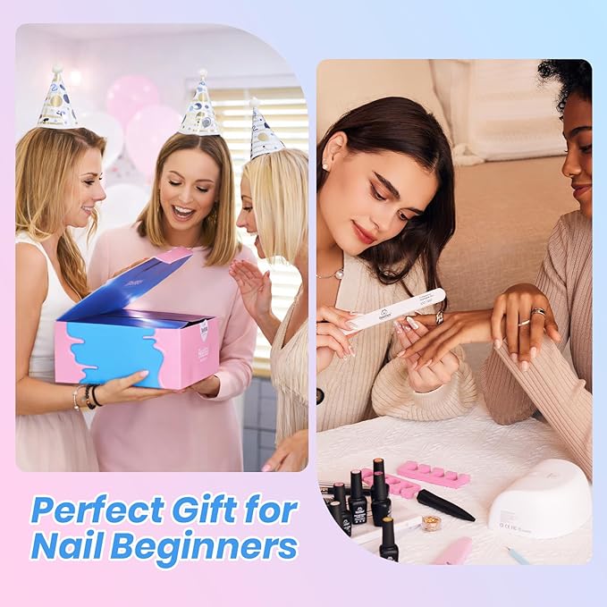 Beetles Deal Box Gel Nail Polish Kit with U V Light - 32 Colors Gel Polish Cat Eye Top Coat 68 Pcs All-In-1 Nail Kit with TPO & HEMA Free Base and Top Coat Home Salon DIY Nails Tools Gifts for Women