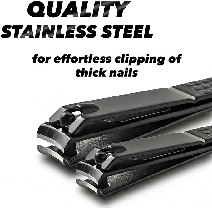 Earth & I 16pc Professional Manicure Kit - Heavy Duty Black Stainless Steel Nail Clippers for Thick Nails - Complete Pedicure Set & Grooming Tools with Portable Travel Case