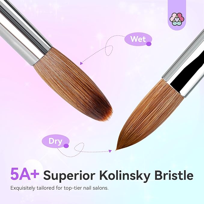 SAVILAND Kolinsky Acrylic Nail Brush: Size 8 Professional Nail Art Brush for Acrylic Application Kolinsky Acrylic Brush for Nails Extension, Kolinksy Nail Tools for Women Home Salon Use Aurora Handle
