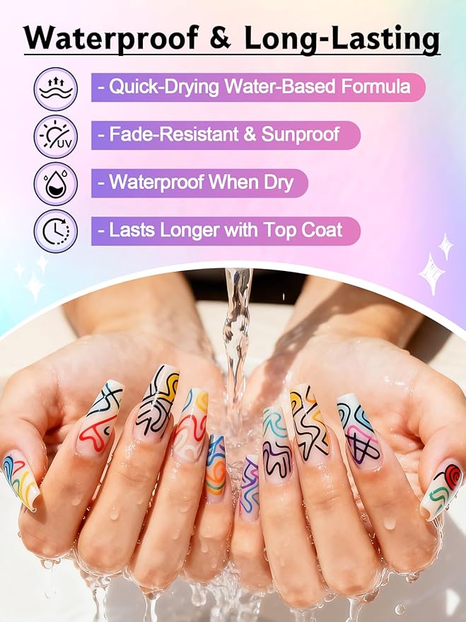 EBANKU 12 Colors Nail Art Pens Set, Nail Polish Pens Quick-Drying Nail Art Markers Acrylic Paint Nail Point Graffiti Dotting Liner Pen for DIY Nail Art Beauty Adorn Manicure Tools