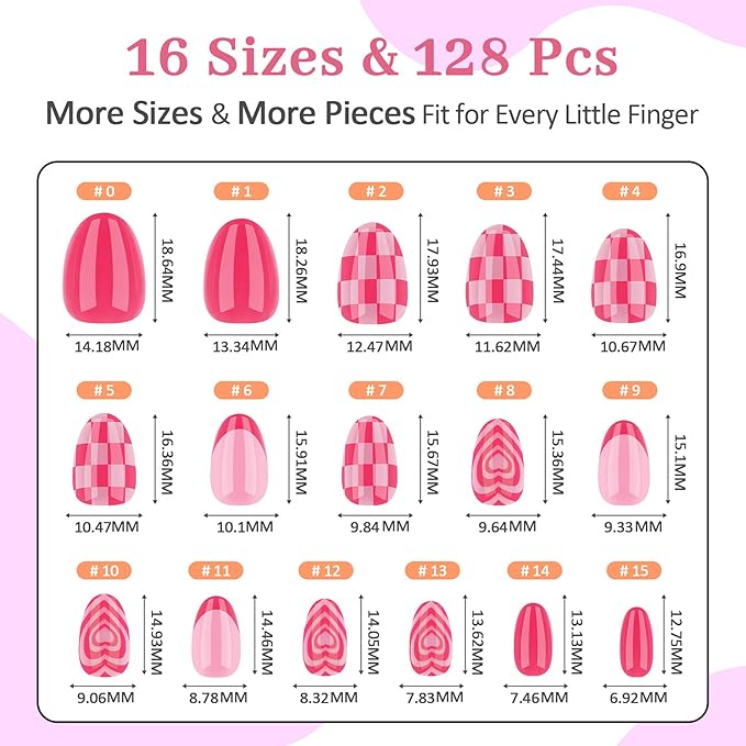 16 Sizes 128 Pieces Press on Nails for Kids, 4 pack Kids Nail Kit Colorful Flower Almond Fake Nail Tips for Girls 8-12 Years Old with Jelly Nail Adhesives & Nail Glue Birthday Gifts Easter