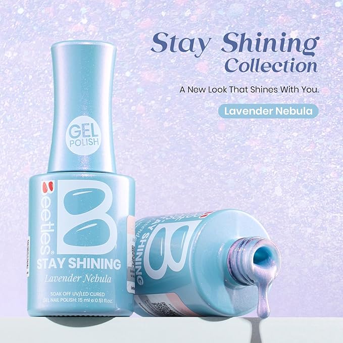 Beetles Pearl Gel Nail Polish - 15ml Stay Shining Lavender Nebula Gel Polish Blue Shimmer Purple Sparkle Thread Effect Nail Art Uv Led Home Salon Long-Lasting Soak-Off Nail Gel Gift for Women