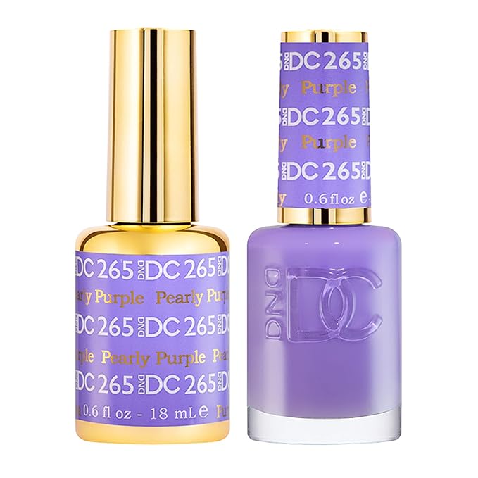 DND DC Gel Polish Set, Purple Collection, UV/LED Gel Polish and Air Dry Nail Lacquer, Matching Chip-Free Polish Duo, 265 Pearly Purple, 0.5 Fl Oz