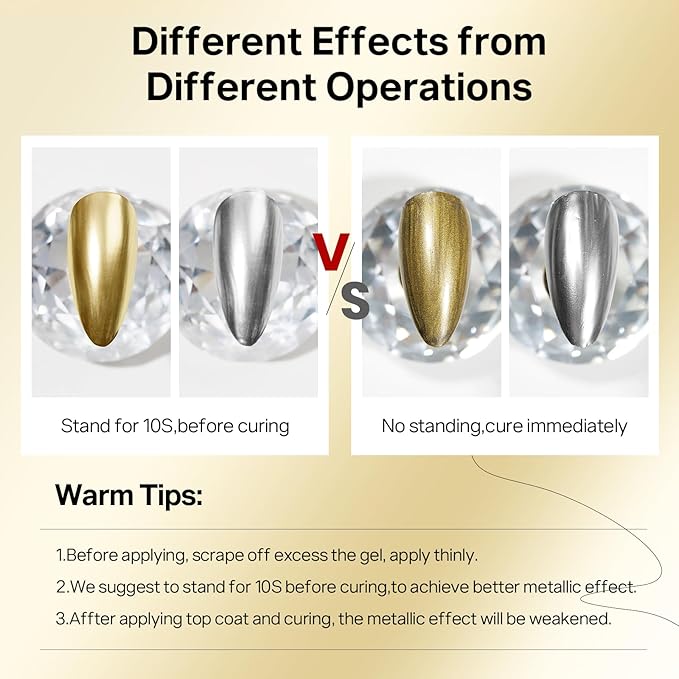 MIZHSE Metallic Gel Liner Nail Art, Gold and Silver Mirror Painting Gel Polish, 3D Chrome Metal Glossy Drawing Line Stripe Swirls French Nail Design DIY Manicure Soak Off Nail Art