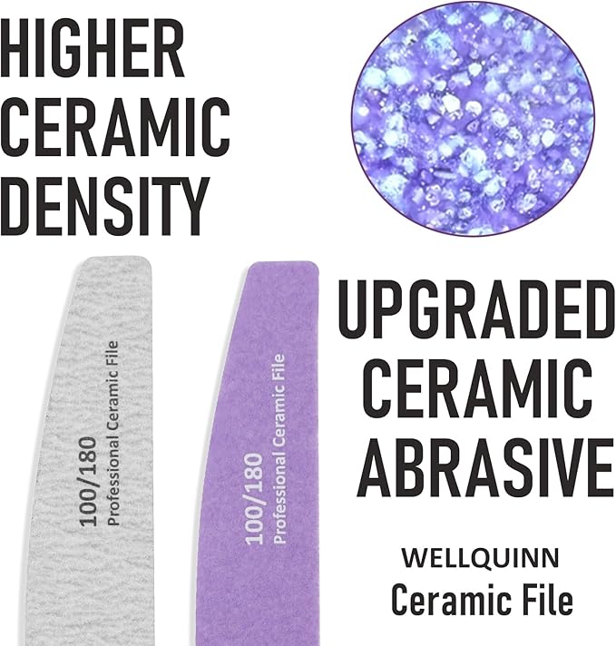 Professional Nail Files, 100/180 Grit Double Sided Ceramic Board for Nails, 10 Pcs Washable Coarse Fingernail File for Acrylic and Extension Gel Removal Manicure Kit Salon Home Use, Violet