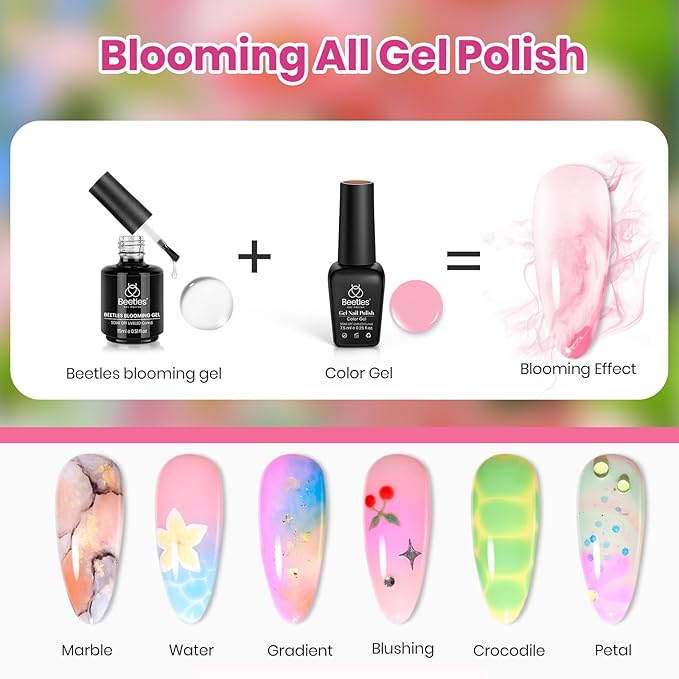 Beetles Spring Gel Polish Set - Blooming Dye Colleciton, 25 Pastel Colors with Blooming Gel Polish Set Yellow Pink Blue Purple with Base Top Coat Trendy Colors Uv LED Lamp Salon DIY at Home