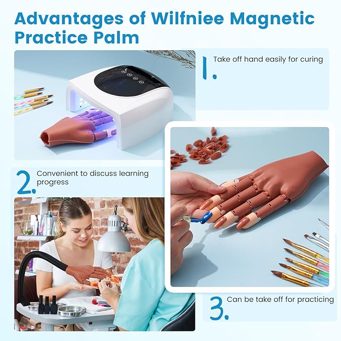 (1 Palm Only, Only Fit for Wilfniee Magnetic Nail Hand) Wilfniee Practice Hand Palm for Acrylic Nails: Magnetic Nail Practice Hand Palm Flexible Fake Hand For Nail Practice