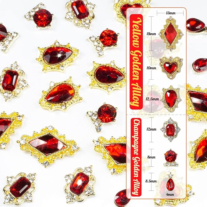 24pcs Red Nail Rhinestones Luxury Nail Charms Ruby Red Heart Charms for Nails 3D Big Nail Gems Crystals Diamonds Jewelry Stones Alloy Nail Art Studs Nail Art Decoration for Arylic Nails Crafts