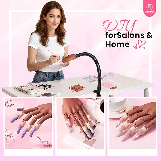 Magnetic Practice Hand for Acrylic Nails Detachable Mannequin Hand Movable Fake Hand for Trainning Manicure Hand with Flexible Fingers, Nail Tips, Brushes, Files and Clipper for Beginners Salon Home