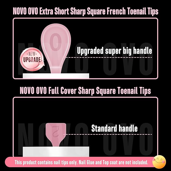 NOVO OVO Extra Short Toe Nail Tips White French Tip BERRY PINK Sharp Square Press On, Soft Gel False Fake Toenail Extension Kit, Need Apply Top Coat Buider Gel Nail Glue, Salon DIY x 16 Sizes 224 Pcs