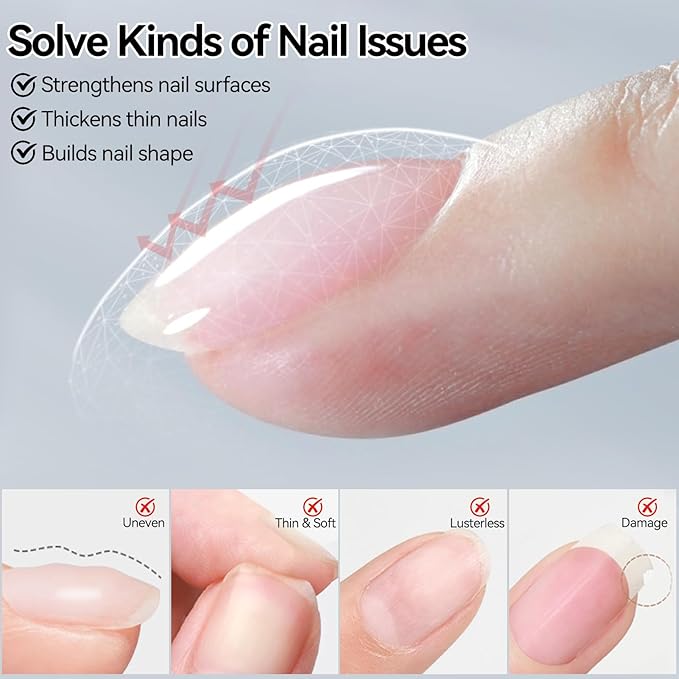 Born Pretty Builder Gel for Nails 15ML,8-in-1 Neutral Nude Cover Hard Gels for Nail Apex Building & Extensions,Translucent Base Gel & Rhinestone Glue in a Bottle,U V/LED Cured for DIY & Salon Use
