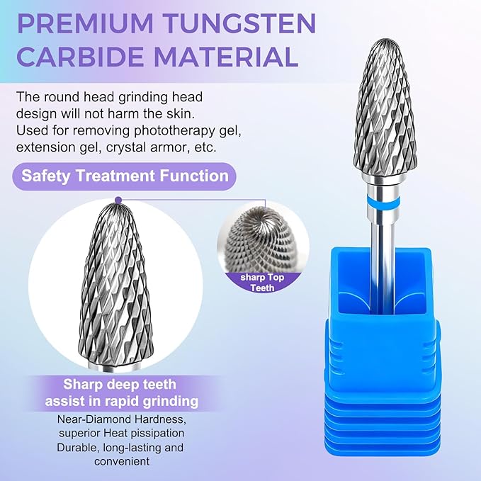 Fantexy 3/32" Carbide Nail Drill Bit - Remove Acrylic Hard Gels Quickly and Safely,Professional Cone Tungsten Drill Bits Set Nail File Acrylic for Manicure,Pedicure,Cuticle Cleaner (Medium - M)