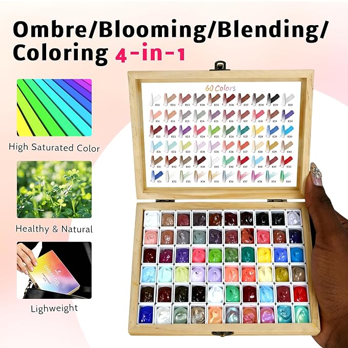 Sponge Pat Gel Polish Palette, 60 Colors Ombre Gel Nail Polish Kit, Gradient Blush Blooming Painting Pigment Patting French Manicure Tools Nails Art DIY Home (60 Colors Set)